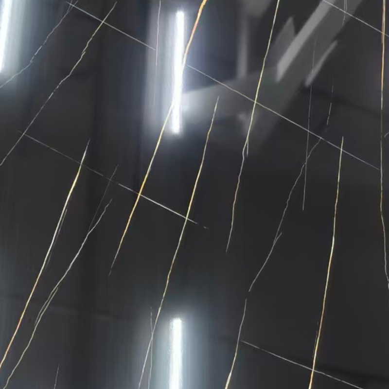 Naarmuuntumaton Black Gold Vein UV-marmorilevy sisäseinien koristeluun